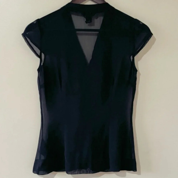 •SOLD•|H&M| Sheer Black Cap Sleeve Ruffle Neck-Bow Top Size S - Picture 4 of 5